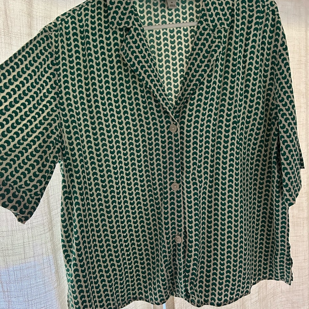 A New Day Teal and White Patterned Blouse